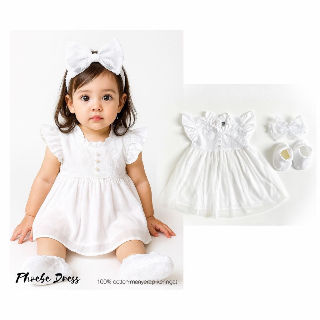 Dress Anak Rok Gamis Muslim Bayi Cewek Perempuan silucubabyshop Sweet Love Bunny Pure White Aqiqah M