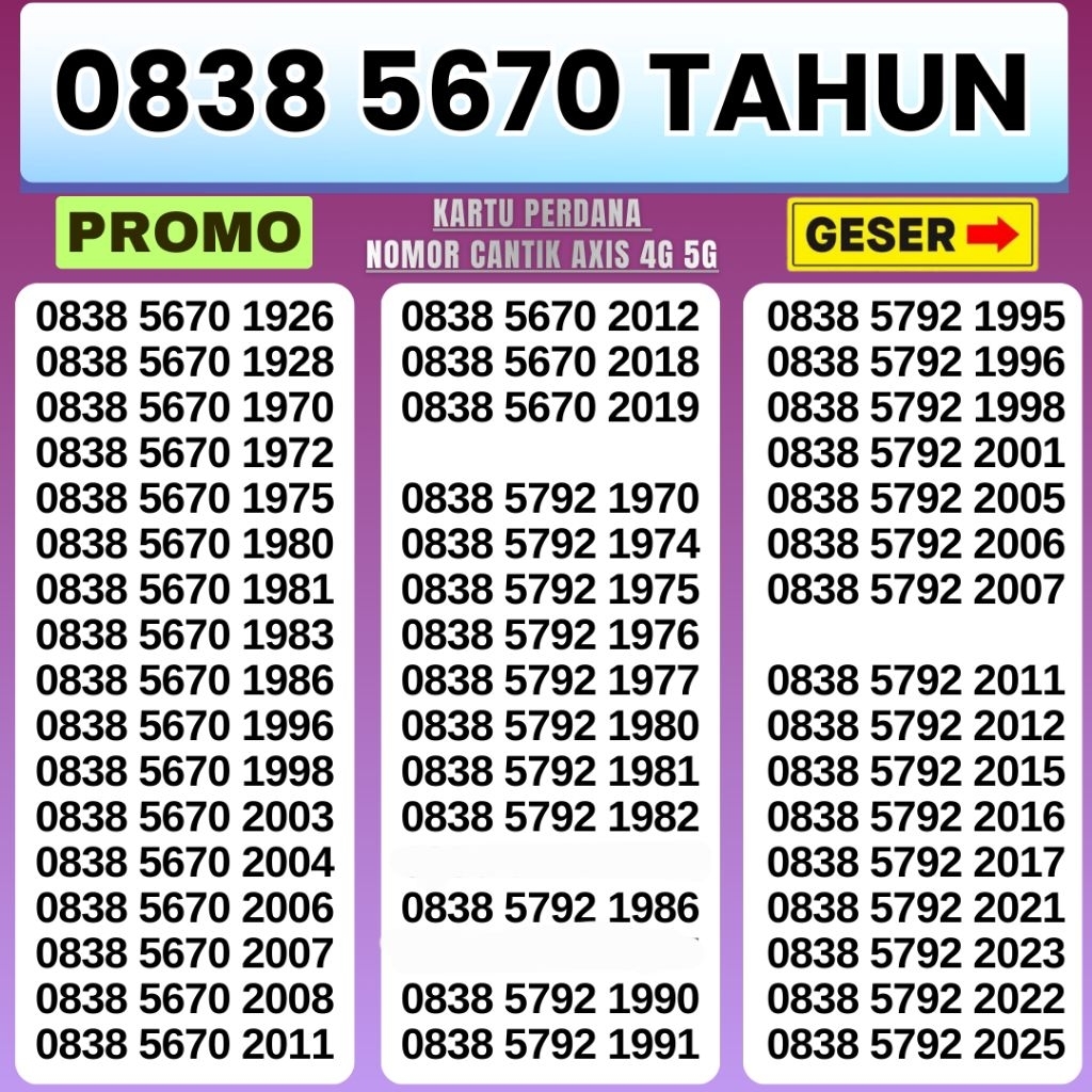 Nomor Cantik Axis Tahun Lahir