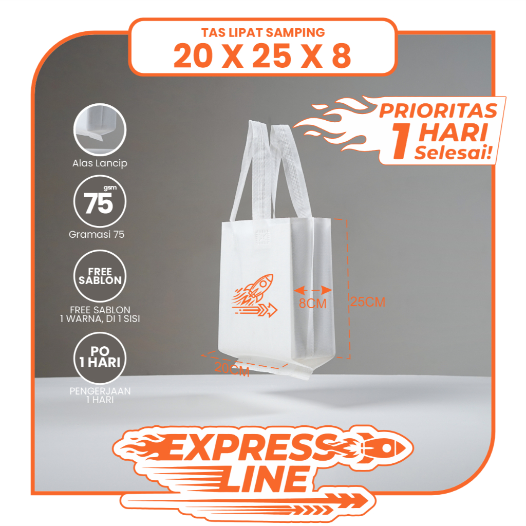 TAS SPUNBOND LIPAT SAMPING 20X25 SABLON COSTOM 1 HARI JADI (EXPRESS LINE) UNTUK TAS SOUVENIR, SYUKUR