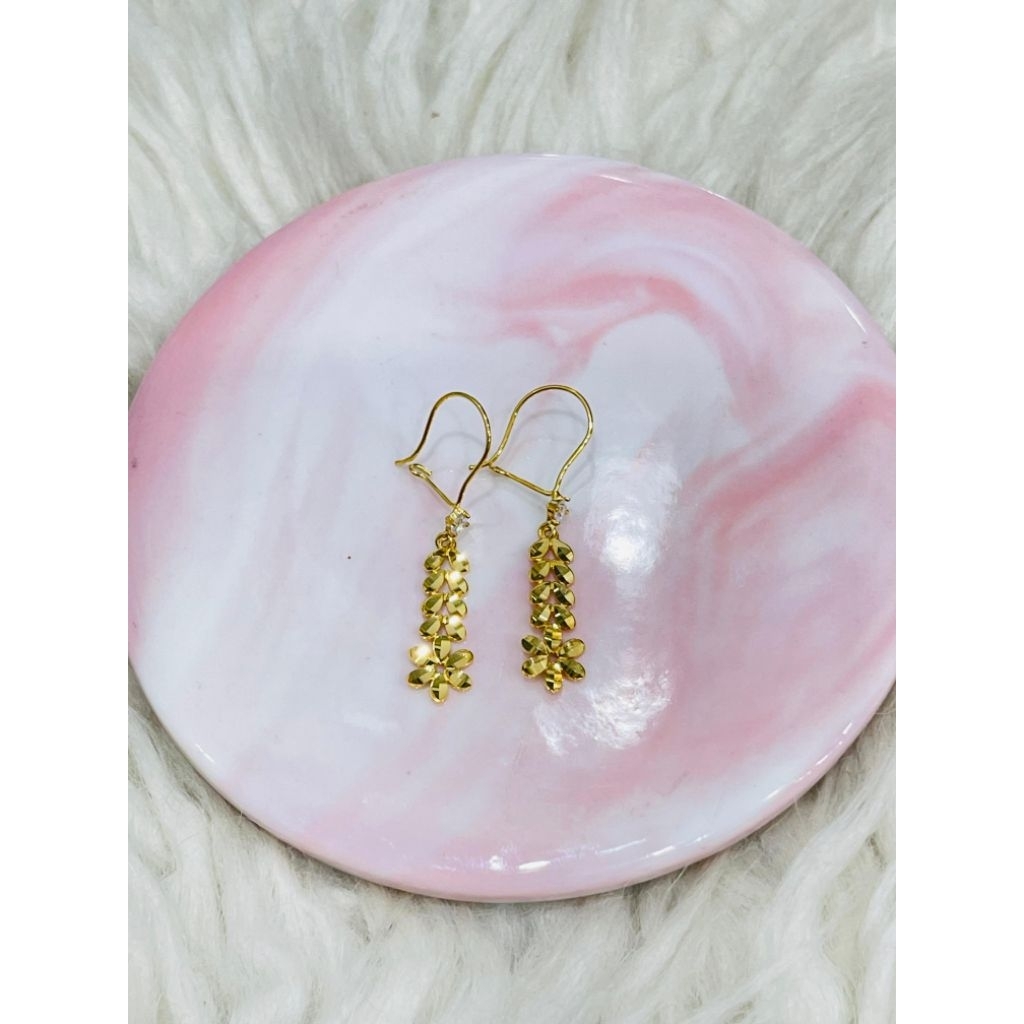 anting hooks bunga daun kristal elegant emas asli kadar 700