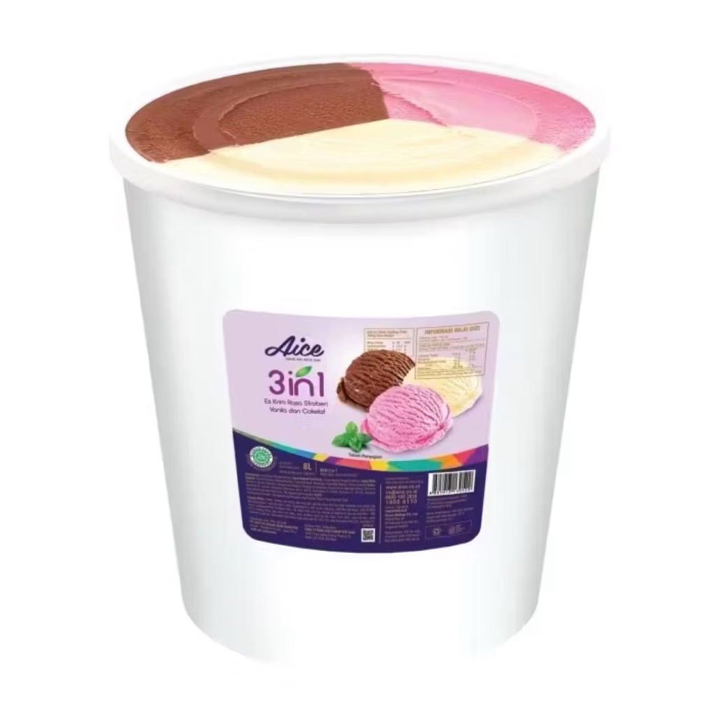 ICE CREAM EMBER 8 LITER BUCKET MERK AICE HALOCOKO MIAMI JOYDAY INDO ICE CREAM GRATIS CONE