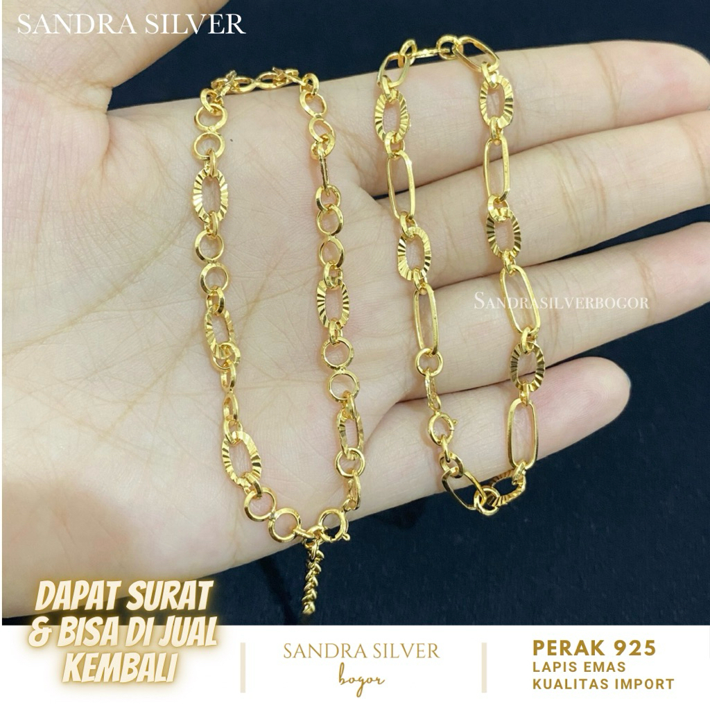 Gelang Rantai Oval Perak 925 variasi lapis emas gold