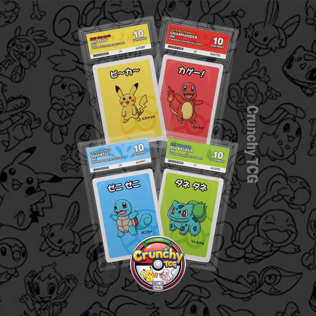 [BUNDLE 4 CARDS] ACE 10 - Pikachu, Charmander, Squirtle, & Bulbasaur - 2019 Old Maid - Pokemon Cente