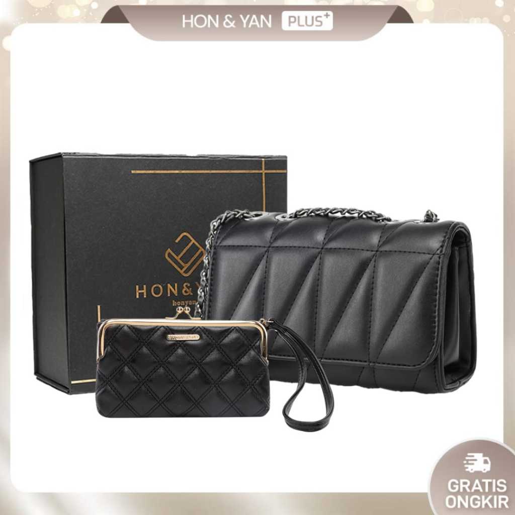 HONYAN PLUS Tas Wanita Yasaline Gift Set Tas Selempang Wanita Slingbag Wanita Gift Set 2 In 1 Premiu