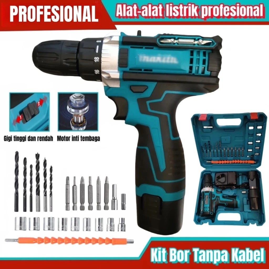 Bor Tanpa Kabel Makita 96V Impact Bor Obeng Listrik Multi-alat Dilengkapi Dengan Set lengkap Alat Bo