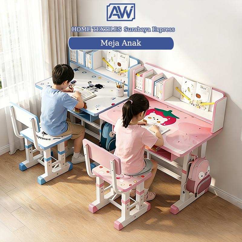[Surabaya Express]Meja anak kursi Kursi Tinggi Dapat Diatur Lemari belajar anak Meja belajar aesthet
