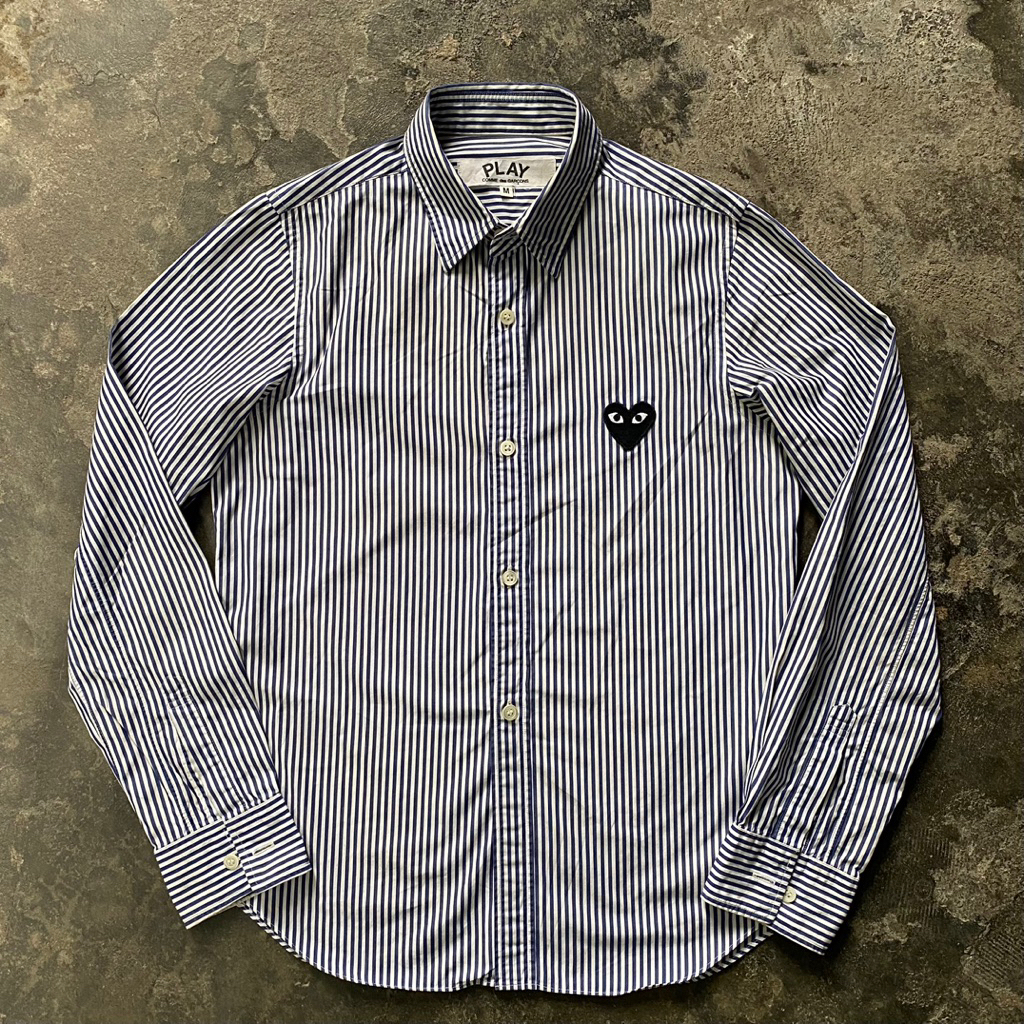 CDG PLAY Blue Striped Long Sleeve Shirt scnd prlvd original Kemeja Stripe Biru