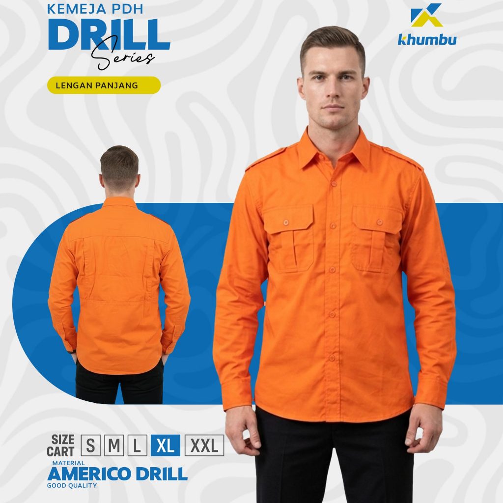 Kemeja Kerja Formal PDH Pria Wanita ORANGE Lengan Panjang | Kemeja Dinas Seragam ASN PNS Bahan Drill