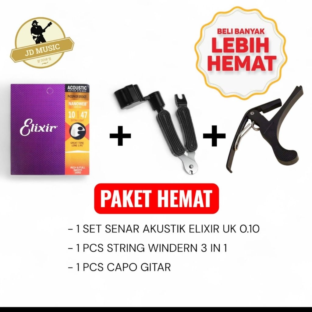 [ PAKET HEMAT MURAH ] SENAR GITAR AKUSTIK ELIXIR NANOWEB PHOSPHOR BRONZE FULLSET / SENAR GITAR AKUST