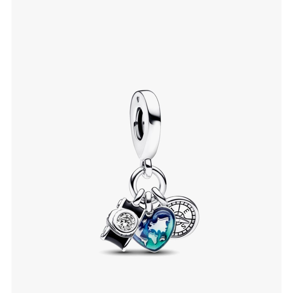 Preloved Pandora Travel Charm. Camera, Heart, Compass Charm