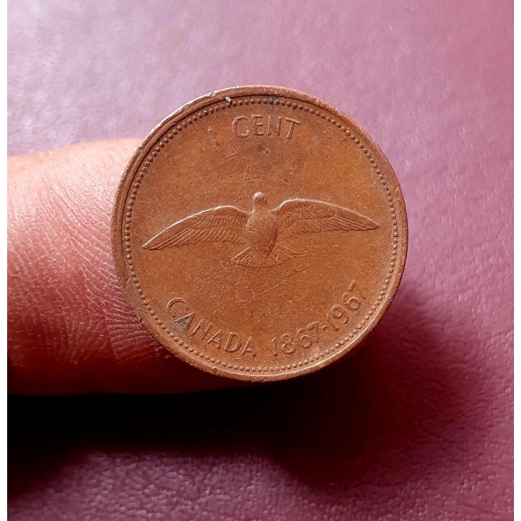Koin commerative peringatan 1 cent 1967 Canada peringatan canadian confederation centennial