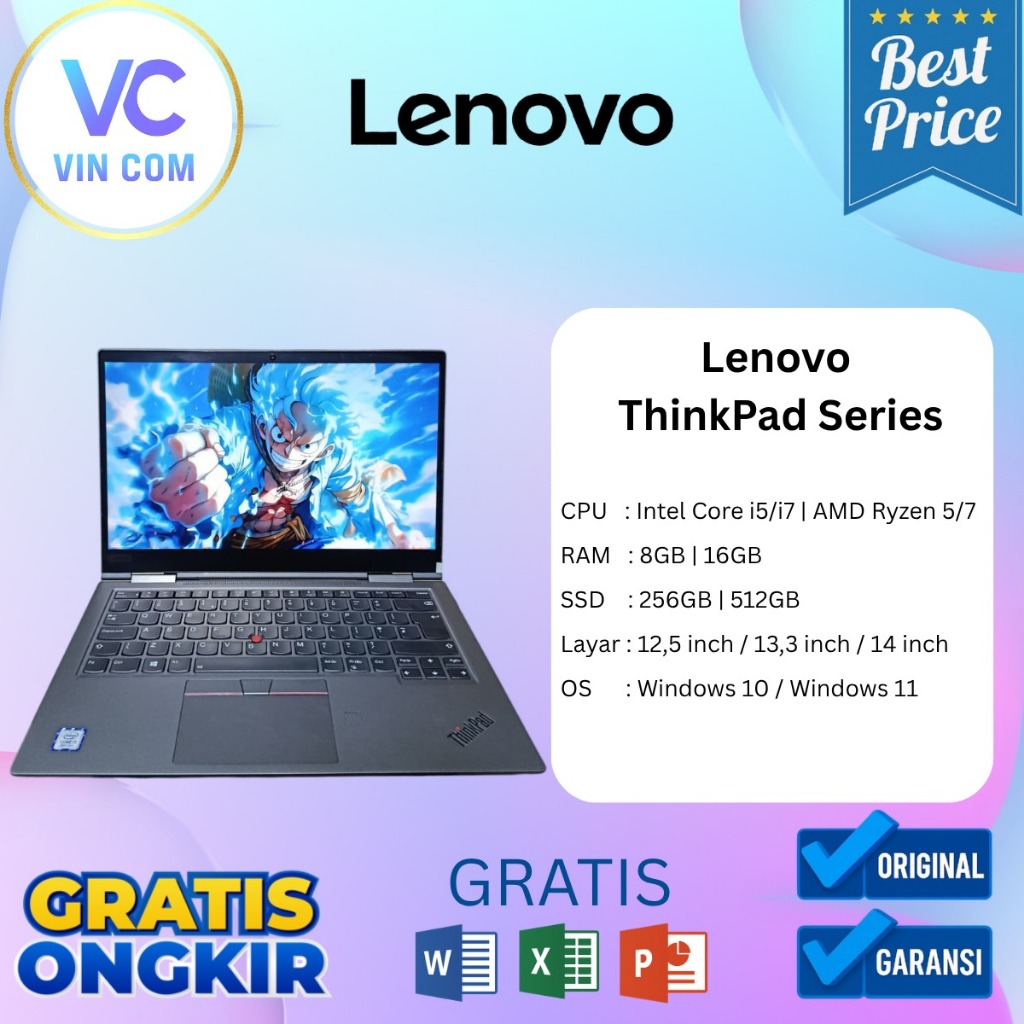 Laptop Lenovo ThinkPad Core i5 i7 Ryzen 5 Second X260 X270 X280 X390 X395 X1 Carbon X1 Yoga T470 T48