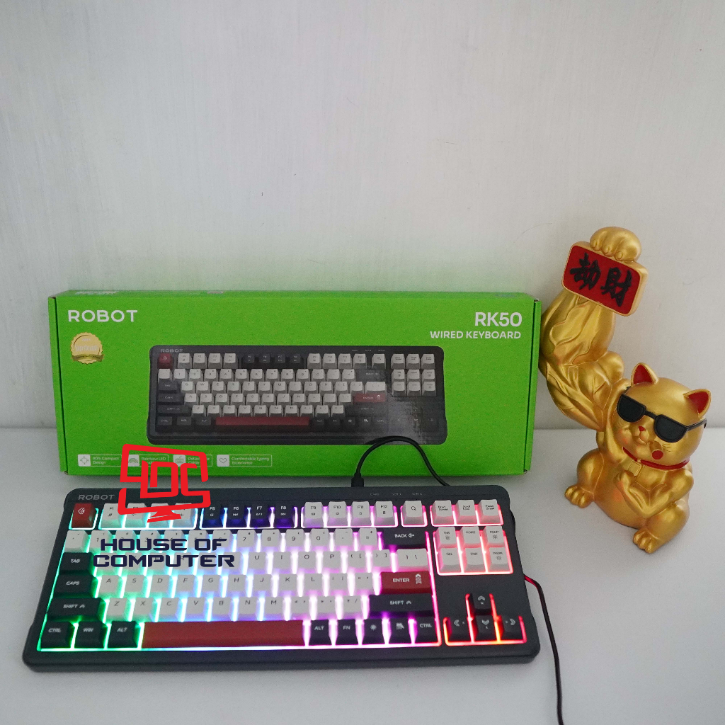 KEYBOARD GAMING ROBOT RK50 BACKLIT 89 KEY PBT MEMBRANE RAINBOW LED - HITAM