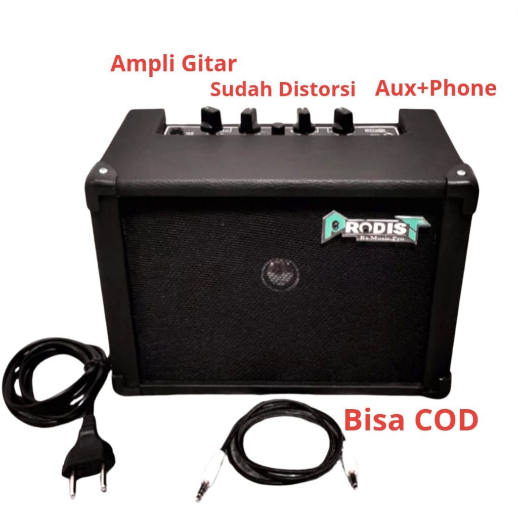 Amplifier Gitar Listrik Mini Ampli Gitar Amplifier Gitar Distorsi 4 inch Bonus Kabel Aux & Pick Gita