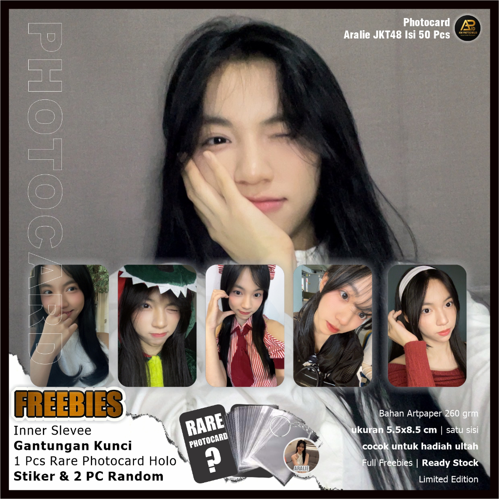 Photocard Aralie JKT48 isi 50 Pcs Fanmade | Bonus Ganci, Rare Card, 2 PC random, Stiker dan Iner Sle