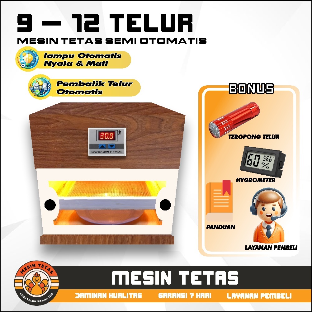 Mesin Tetas Telur Semi Otomatis Kapasitas 9-12 Telur Ayam Bebek Burung dengan Sistem Pemutaran Manua