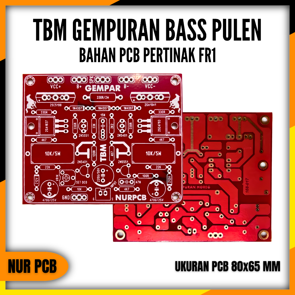 PCB Driver Power Amplifier TBM Gempuran Bass Pulen 8x6.5cm 32-90VAC 4-8 Ohm FR1 PA-056
