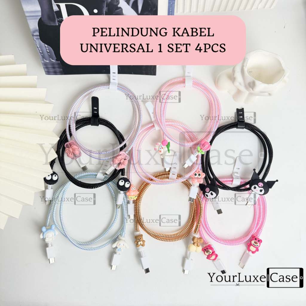 Pelindung Kabel Charger 1 Set 4pcs Motif Love Macaron Aesthetic HP Iphone Android Vivo Oppo Xiaomi