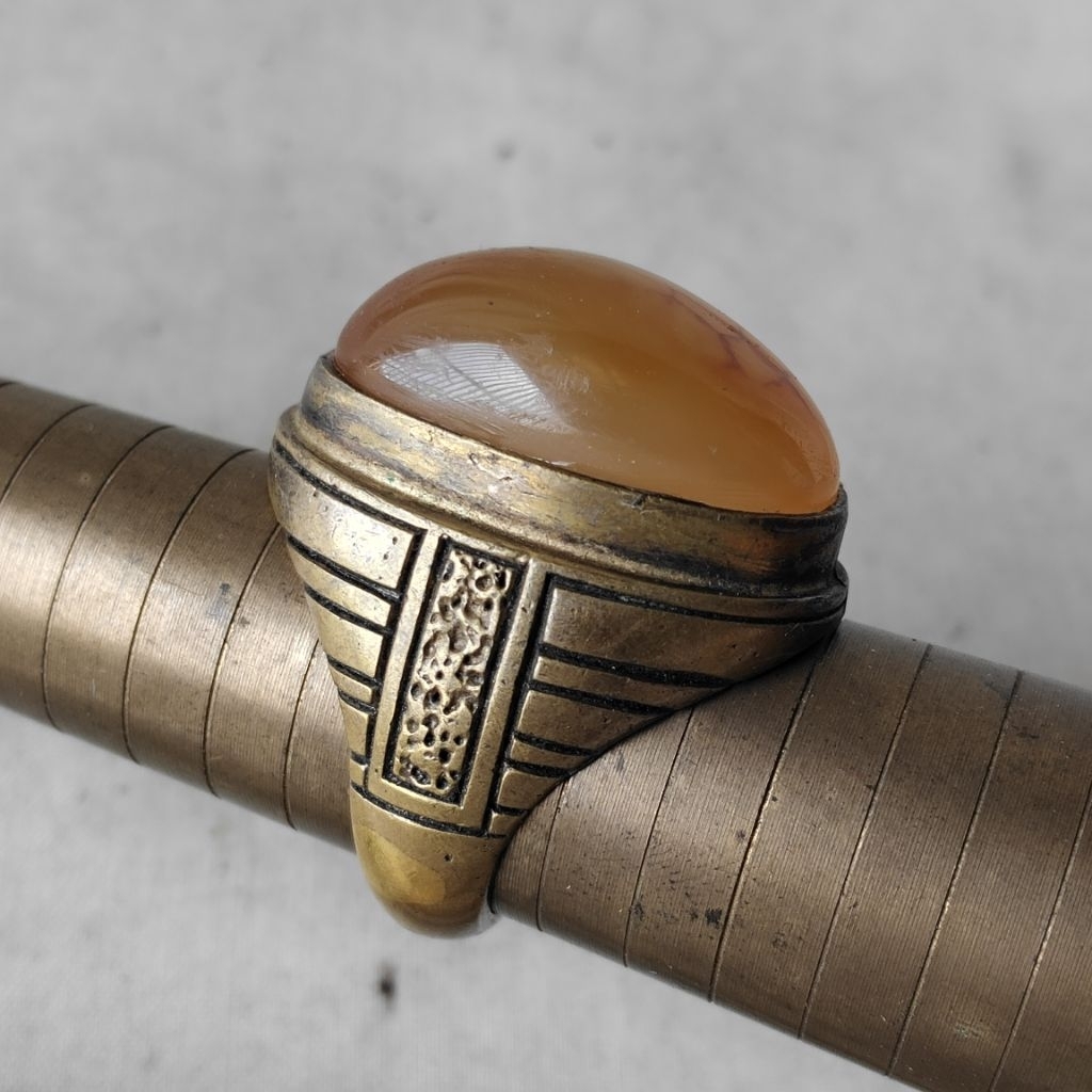 Vintage Cincin Batu Akik Ring Kuningan Ukir 17