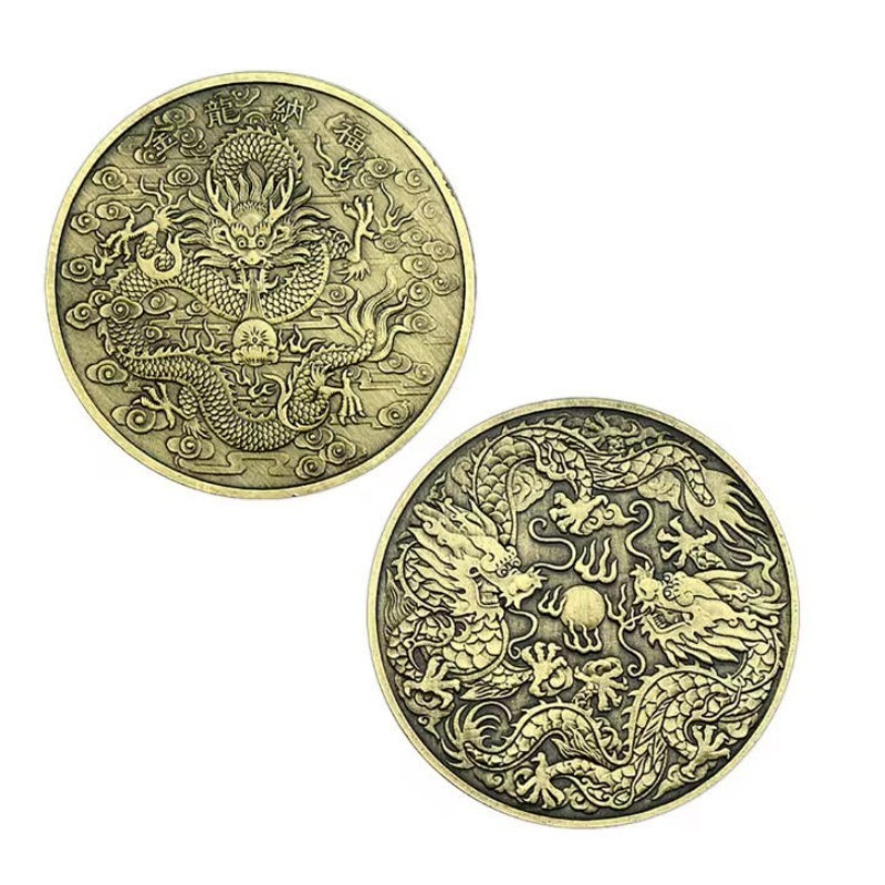 Koin Dragon Phoenix Koin Kemakmuran Koin Keris Mustika Uang Logam Antik Koin Keberuntungan Emas Kuno