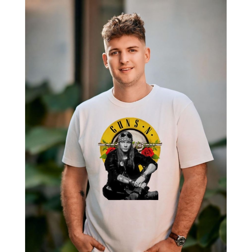 Kaos Guns n Roses combed 24s putih pria wanita