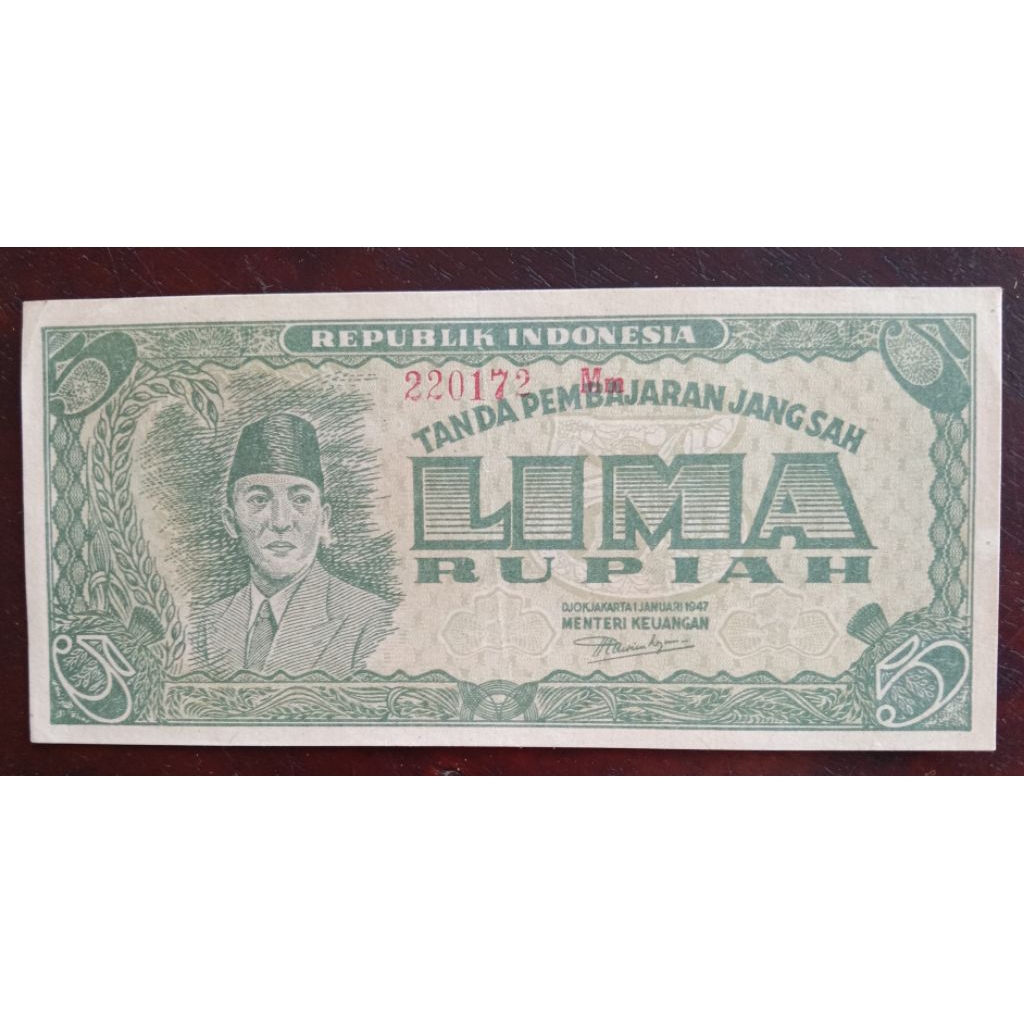 UANGKUNO 5 RUPIAH ORI THN 1947