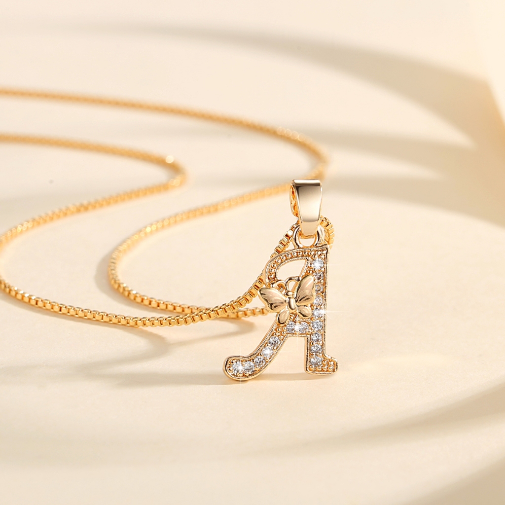 Lanme Jewelry Kalung Liontin Wanita Inisial Huruf Trendy Desain Lapis Emas Anti Karat Kalung Titaniu