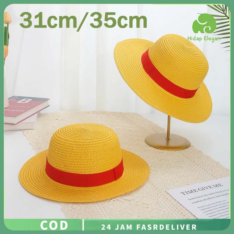 31/35cm Topi Luffy Jerami Perjalanan Luar Ruangan Topi Jerami Luffy Kartun Cosplay Topi Jerami Luffy