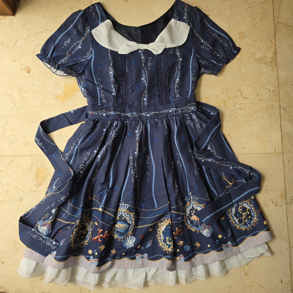 Preloved Axes Femme Marine Pattern Dress One Piece