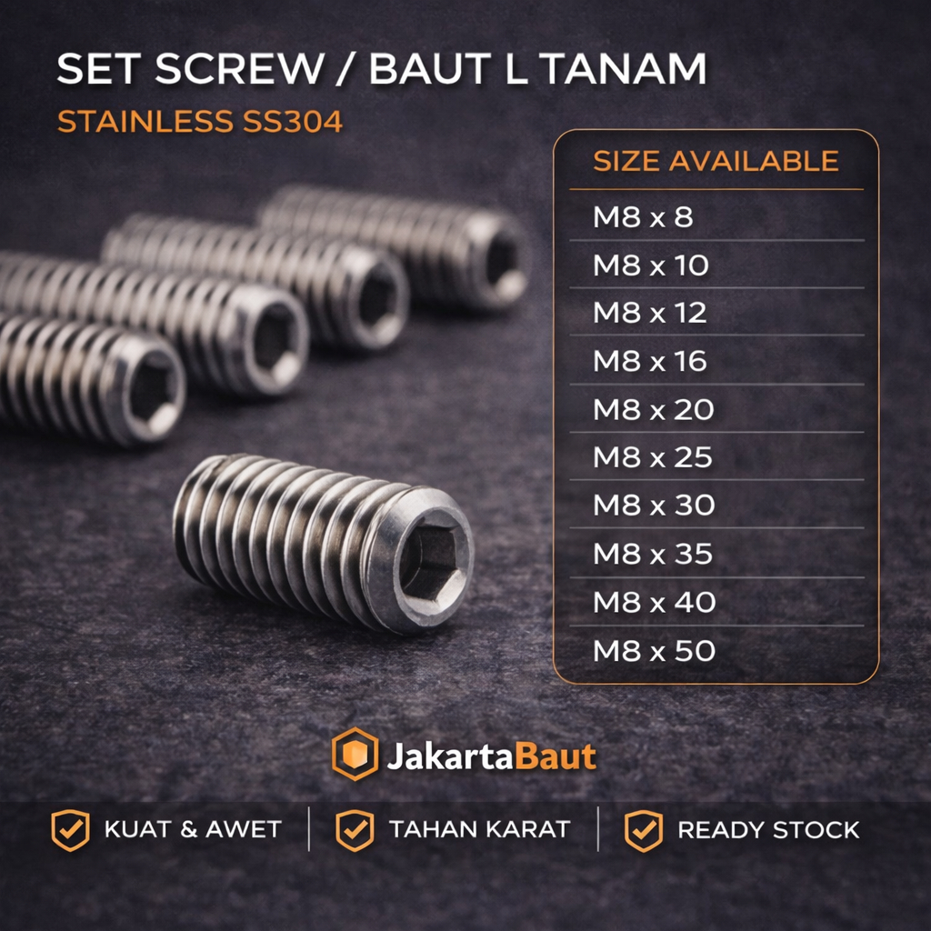 Baut L Tanam M8X40 / L Set 8X40 / Baut Tanam L M8 X 40 / L Set  8 X 40  - Socket Set Screw Stainless