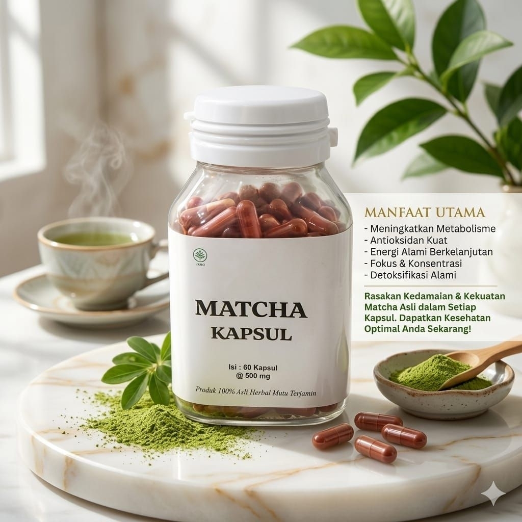 Kapsul Matcha Teh Hijau Isi 60 Herbal Dietin Kapsul Merah 500mg
