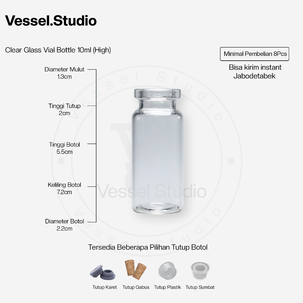 Botol Kaca Vial Clear High 10ml - Botol Obat Tester Reed Diffuser & Farmasi