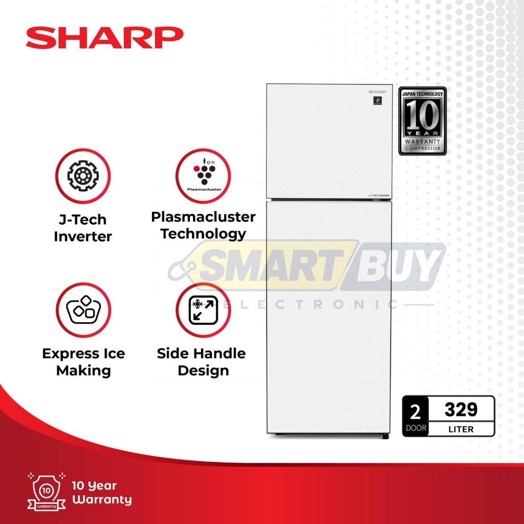 SHARP Kulkas 2 Pintu 329L SJ-456GI-GW / SJ456GIGW / SJ 456GI White Glitter 2 Door - SHINE Glass Door