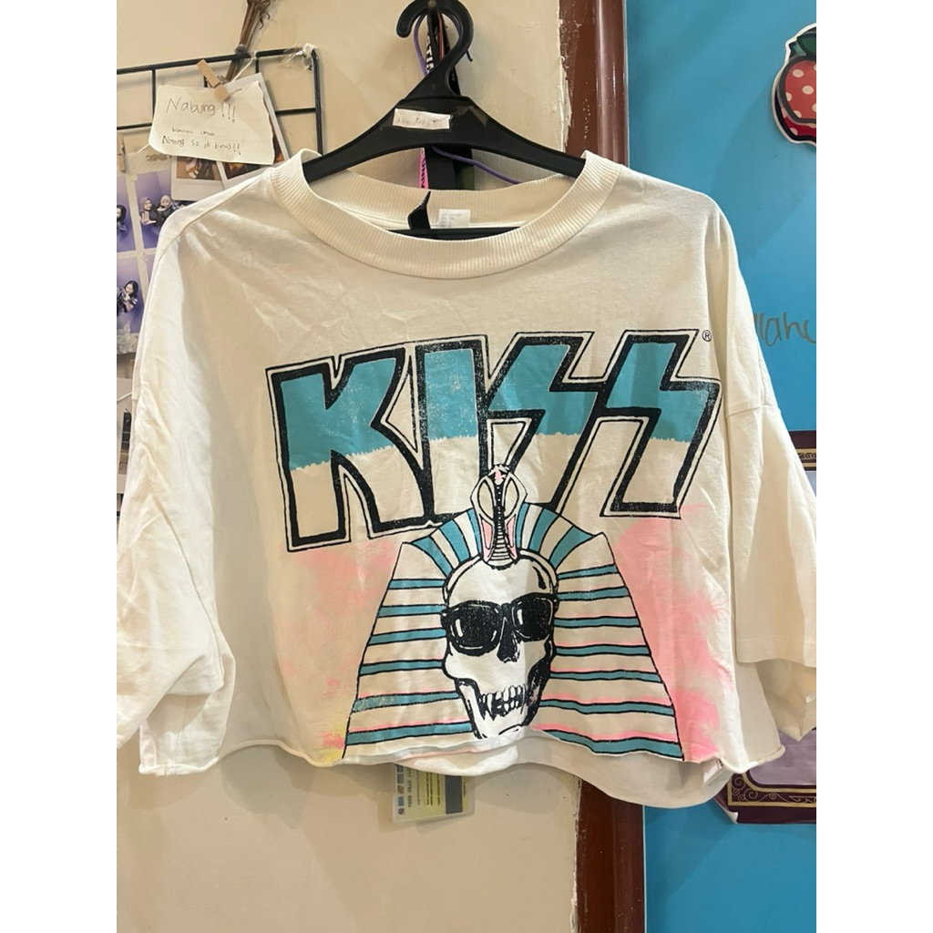 kaos band h&m croptop crop hnm band kiss