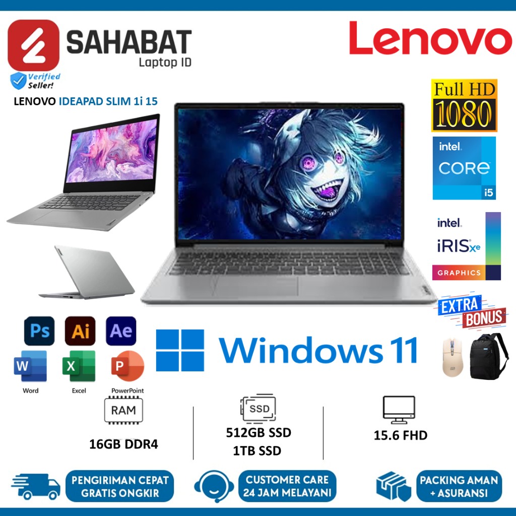 Laptop Baru Touchscreen Lenovo Ideapad Slim 1 15 Core i5 1335U 16GB 1TB SSD 15.6 Fhd Win 11 Murah
