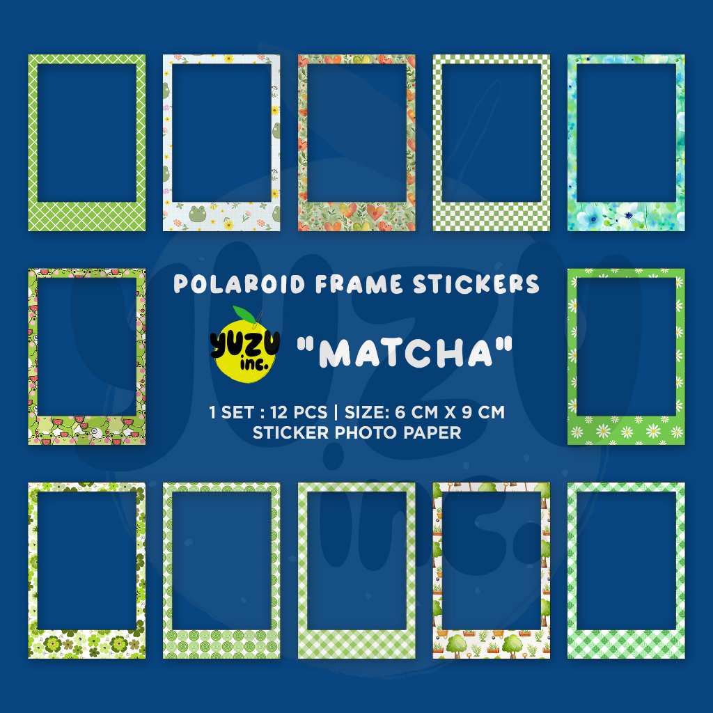 12 Pcs Sticker Polaroid Frame Aesthetic Journal Scrapbook Deco. Stiker Motif Jurnaling Bujo - Matcha