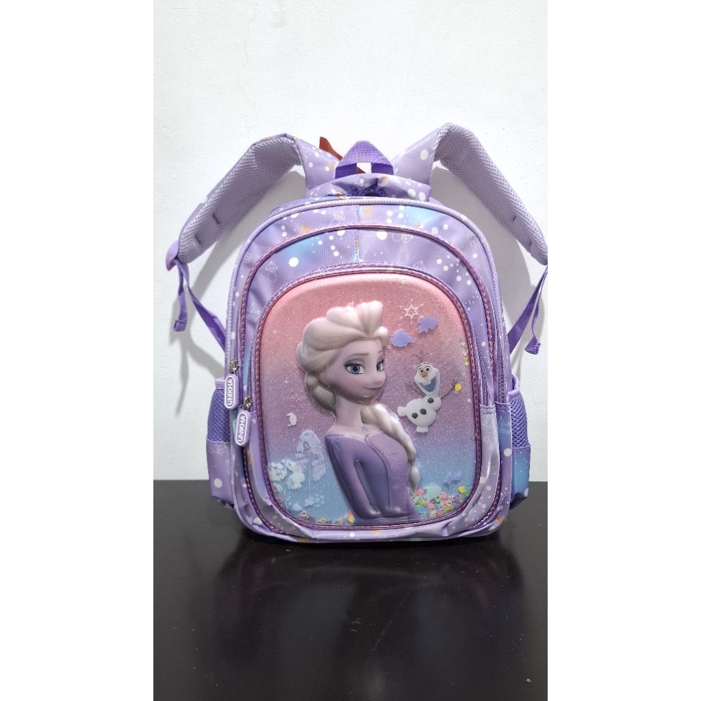 Tas Sekolah Anak Perempuan Usia TK sampai SD Kelas 2 Motif Karakter Elsa Frozen Timbul 3 Dimensi Glo