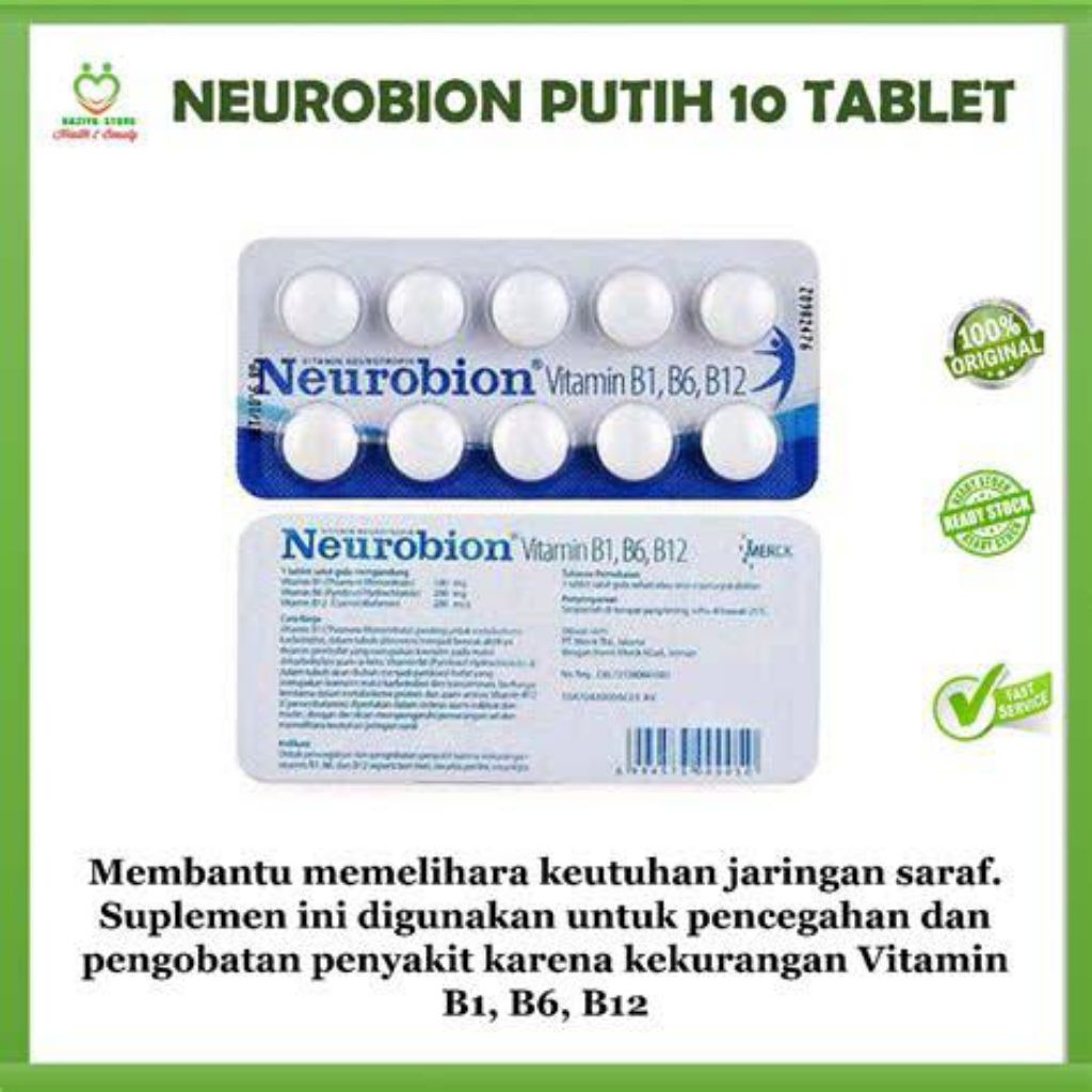 NEUROBION PUTIH (1STRIP 10TABLET) - OBAT VITAMIN B1, B6, B12, B kompleks , asam urat, kebas, kolestr
