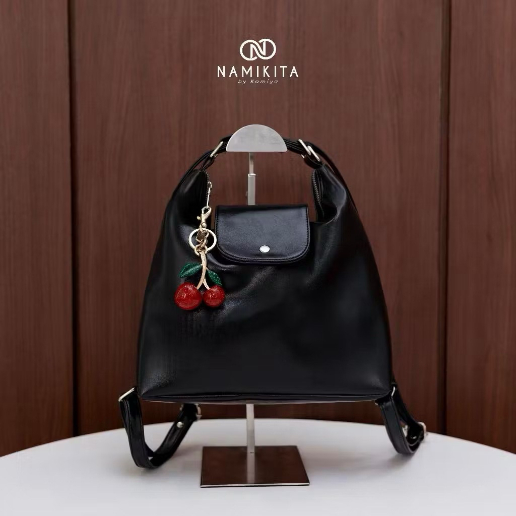 PL tas wanita luxury black 2in1 bag tote bag & backpack