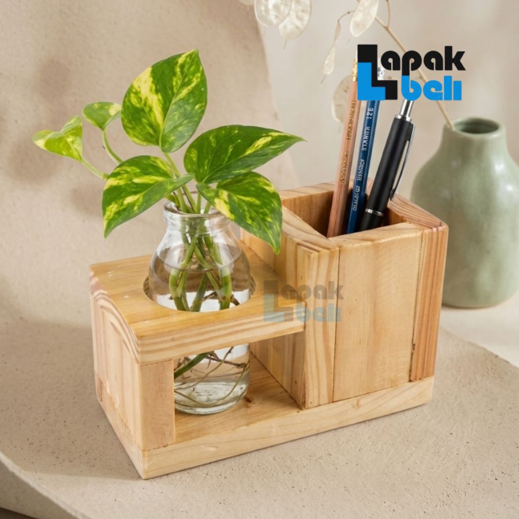 Vas Bunga Botol Kayu / Tempat Pensil Pulpen Kayu / Vas Bunga Botol Estetik / RAK Kayu Serbaguna / Va