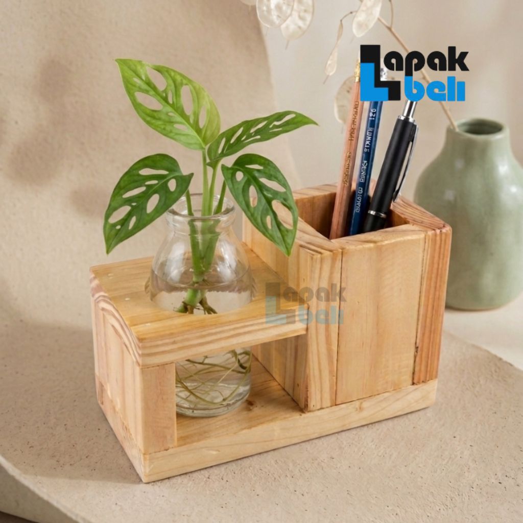 Vas Bunga Botol Kayu / Tempat Pensil Pulpen Kayu / Vas Bunga Botol Estetik / RAK Kayu Serbaguna / Va