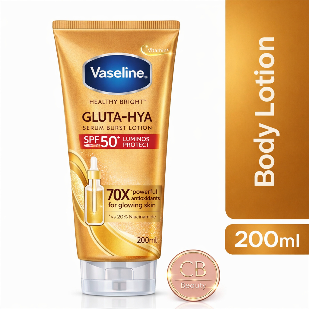 Vaseline Gluta-Hya Serum Burst Sunscreen SPF 50 PA+++ 200ml - Body Serum Sunscreen Mencerahkan 200ml