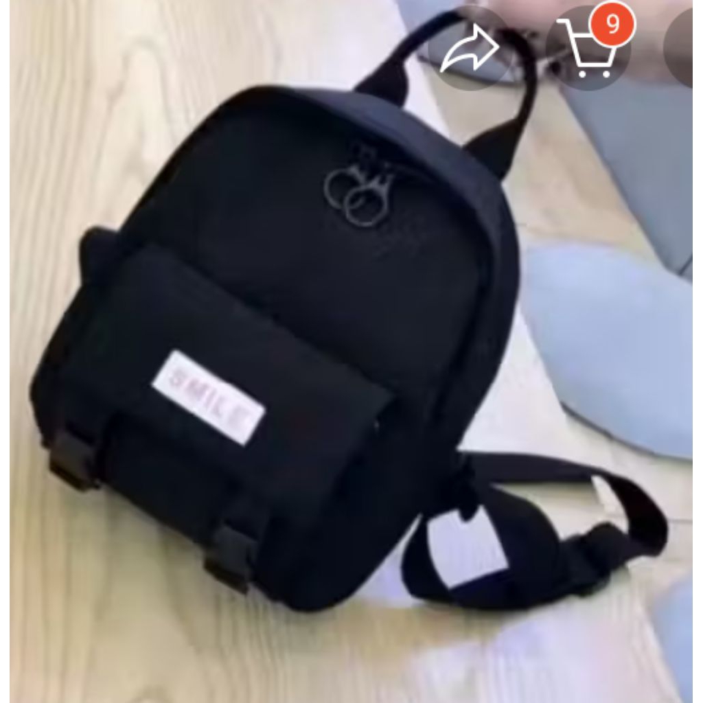 Tas Ransel Wanita D300 Kanvas dengan Desain Smile Korea