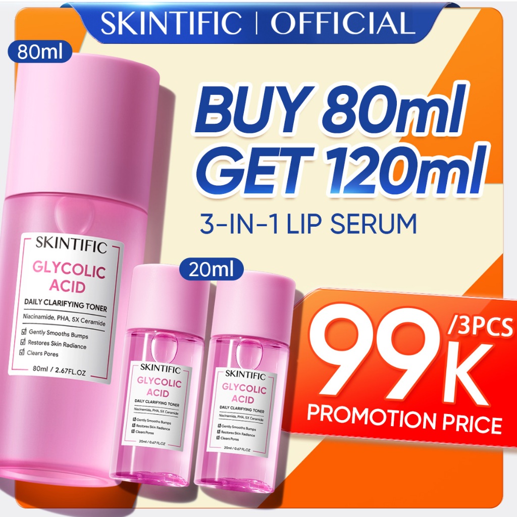 [3PCS Diskon]SKINTIFIC - Glycolic Acid Exfoliating Daily Clarifying Toner AHA PHA Eksfoliasi Kulit A
