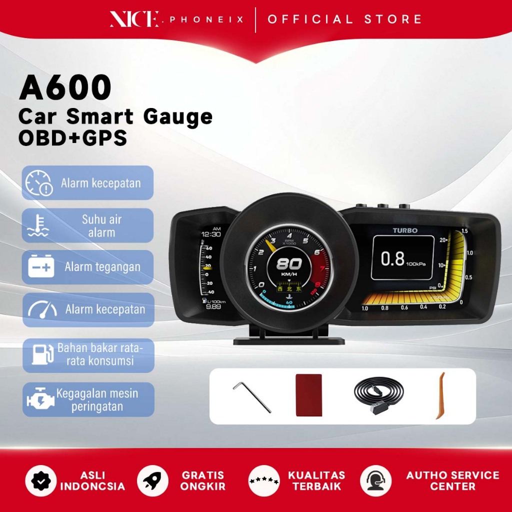 KOORFLY HUD A600 Smart Mobil Layar Display OBD2+GPS  | Kode Kesalahan Bisa Dihapus | Scan Suhu Air R