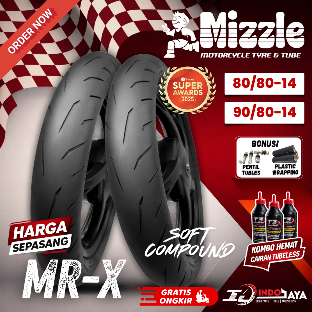[MIZZLE SEPASANG] BAN MIZZLE MRX SOFT COMPOUND ( 80/80-14 + 90/80-14 ) SOFT COMPOUND RING 14 MR-X / 
