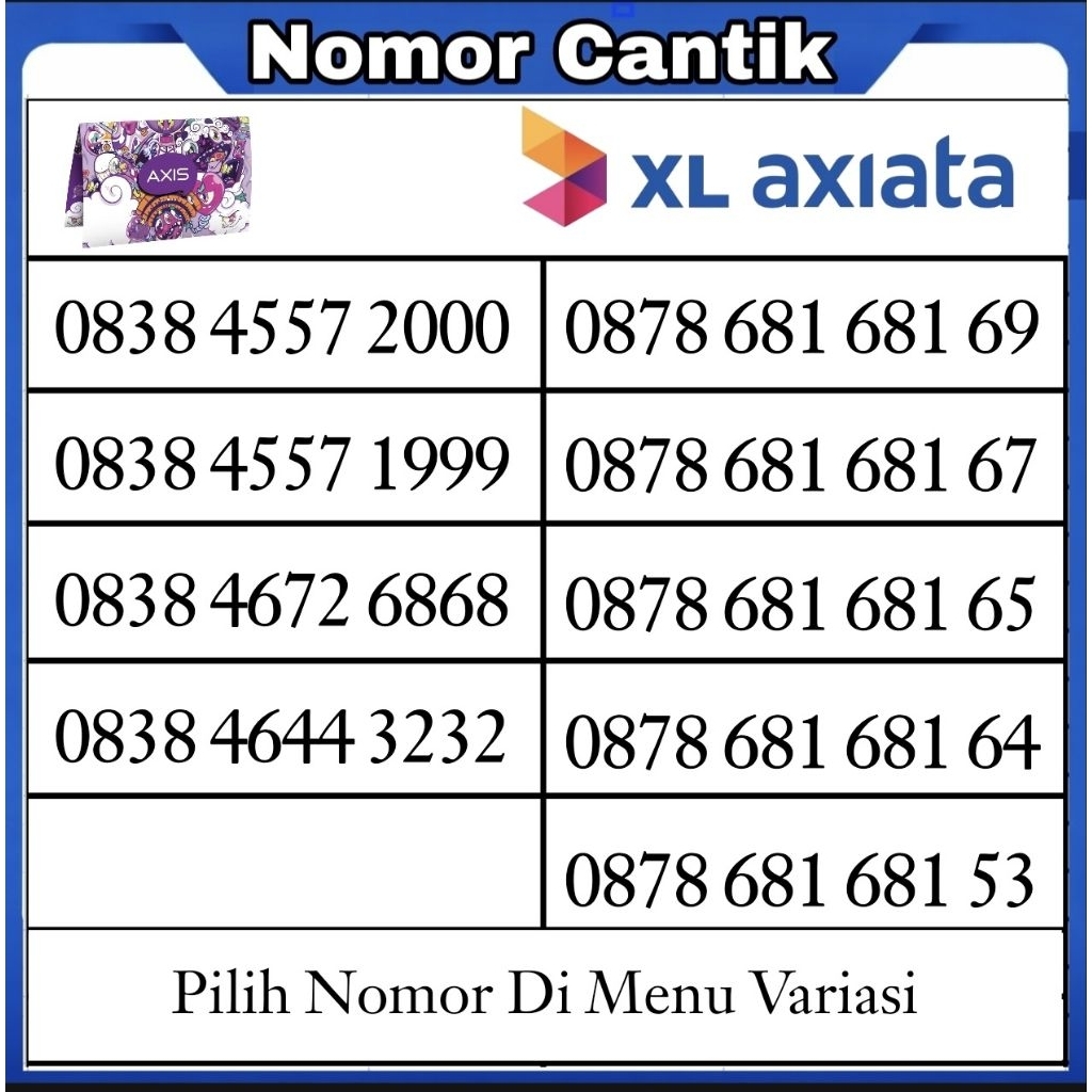 Nomor Cantik XL AXIS - Rapih Pilihan TRIPLE ABAB AABB