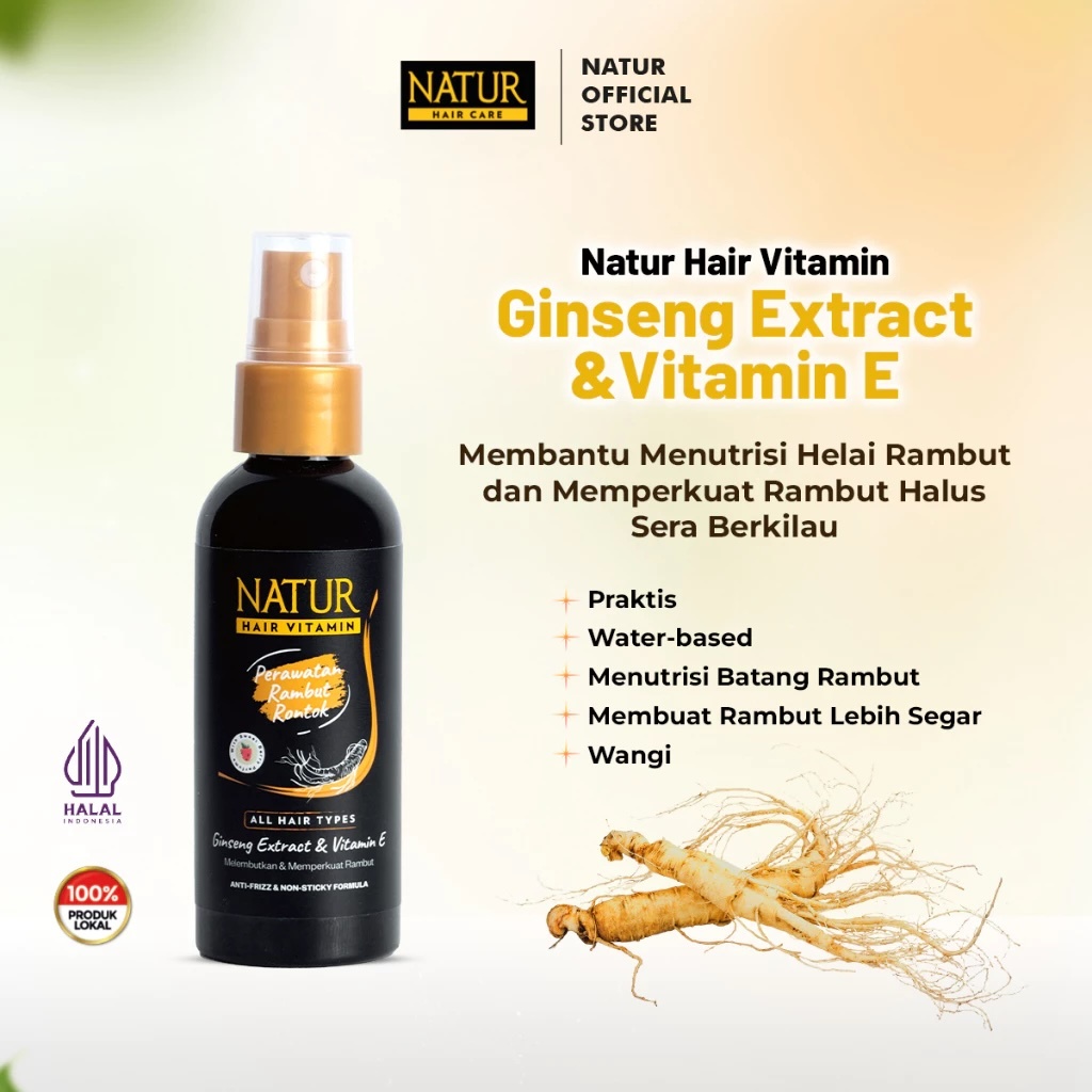 NATUR Hair Vitamin Ginseng 80ml Anti Rambut Rontok - Vitamin Perawatan Rambut Rontok Menguatkan Akar