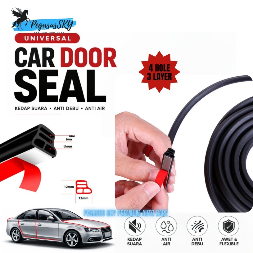 Karet Seal Pintu Mobil 4 Hole 3 Layer – Peredam Suara Anti Air & Debu | Universal Car Door Seal 5M /