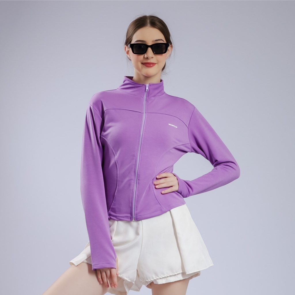 JOGEROUS - Jaket Wanita Sweatshirt HoodLess Fitted Body Zip-up Long Sleeve - Anti UV & Sun Protectio